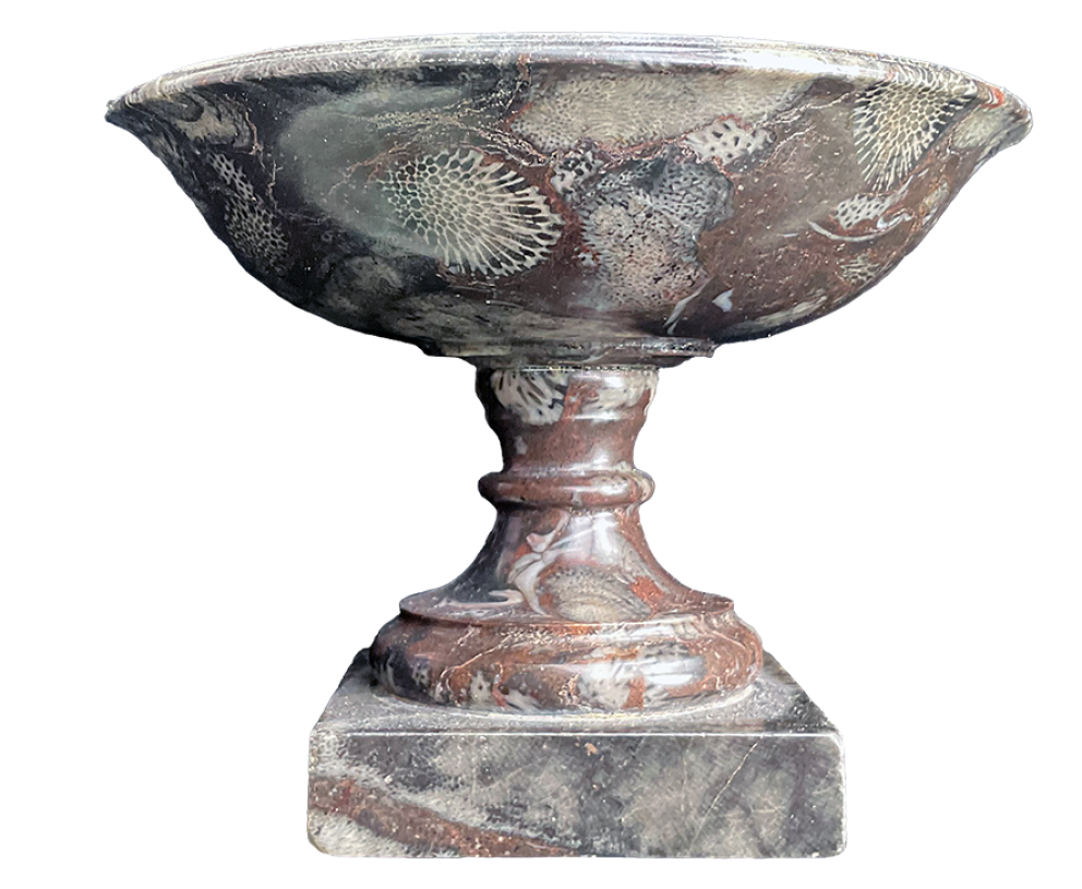 A turned Featherstone tazza (shallow ornamental cup), most likely made by the Sharlands. 